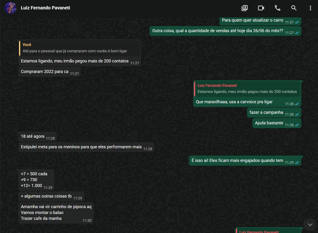 Mensagem de Luiz Fernando Pavaneti com resultado: +200 contatos